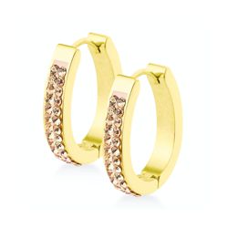 Oval Yellow Gold plated Steel Huggies with Champagne Crystals Oval Yellow Gold plated Steel Huggies with Champagne Crystals